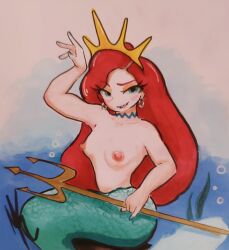 1girls 4_fingers breasts chelsea_(ruby_gillman) chelsea_van_der_zee crown dreamworks female green_tail jpeg long_hair mayokoxhodo mermaid mermaid_tail nipples red_hair ruby_gillman,_teenage_kraken sharp_teeth small_breasts topless