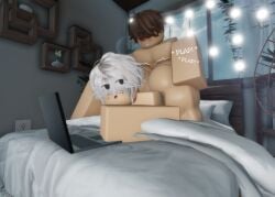 2boys 3d anal anal_insertion anal_sex bedroom bedroom_sex blowjob blush caption cum cum_drip cum_in_ass cum_on_body cumshot dedrt gay gay_anal gay_sex laptop looking_back roblox robloxian self_upload silver_hair subtitled subtitles sucking sucking_off sucking_penis tagme