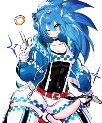 animal_ears animal_tail blue_hair breasts clothes ear_piercing genderswap_(mtf) gloves green_eyes humanized one_eye_closed ring rule_63 sega sfw smirk smirking sonic_(series) sonic_the_hedgehog sonic_the_hedgehog_(series) thick_thighs thighhighs thighs usa37107692 wink