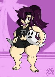 1girls ball beach big_ass big_butt bubble_butt feet goth goth_girl iris_zhang_(supahstudiomann) looking_at_viewer one_eye_covered original original_character punk punk_girl purple_eyes purple_hair smile smiling smiling_at_viewer solarmannstudio solo supahstudiomann_(artist) thick_hips thick_thighs thunder_thighs wide_hips