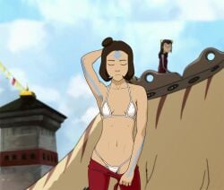 2girls air_nomad airbender_tattoo anaxus avatar_legends closed_eyes closed_mouth female female_only ikki jinora multiple_girls pants_pull small_breasts solo_focus standing stripping tattoo the_legend_of_korra thong underwear undressing