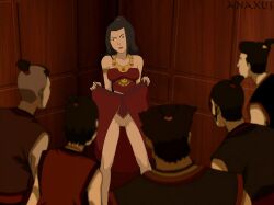 anaxus annoyed avatar_the_last_airbender azula clothed cornered dress dress_lift dress_up flashing flashing_pussy group looking_at_pussy looking_away male no_panties no_underwear presenting_pussy pussy showing_pussy standing surrounded