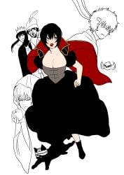 19csupervillain 1girls 4boys big_breasts black_hair cape cleavage cosplay domestic_cat female female_focus fully_clothed genderswap_(mtf) gintama gintoki_sakata joui_4 katsura_kotarou kawakami_bansai lipstick male oboro_(gintama) pale-skinned_female pale_skin parody princess red_lipstick rule_63 sakamoto_tatsuma short_hair snow_white_(cosplay) solo_focus takasugi_shinsuke