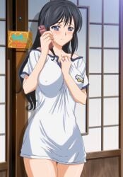 black_hair blue_eyes breasts female hips hitou_meguri hitou_meguri_kakure_yu holding_object large_breasts legs long_hair mary_jane_(company) screencap screenshot stitched yukino_chitose