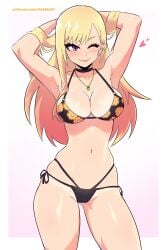 1girls bikini blonde_hair choker cute dashi_art female female_only gal gyaru human kitagawa_marin solo sono_bisque_doll_wa_koi_wo_suru wink