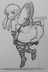 airy annoyed annoyed_expression ass big_ass bravely_default bravely_default:_flying_fairy bravely_default_(series) commissioner_upload dress dress_lift fairy fairy_wings fauxtellno1_(artist) female huge_ass monochrome panties tagme twerk twerking