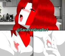 1boy 1girls ahe_gao blush countryhumans countryhumans_girl female fingering licking licking_pussy long_hair male mexico_(countryhumans) peru_(countryhumans) pussy red_hair saravaldiviaro1 white_body white_skin