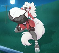 big_breasts breasts female furry gigantic_breasts huge_breasts hyper_breasts lycanroc pokémon_(species) pokemon suiikax