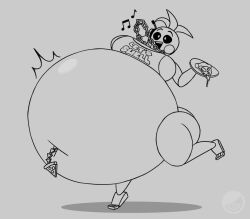 baughbee big_belly five_nights_at_freddy's five_nights_at_freddy's_2 fnaf gold_jewelry huge_belly massive_belly necklace pizza spherical_inflation tagme toy_chica_(fnaf) weight_gain