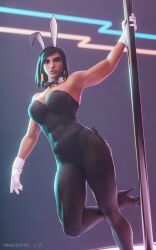 3d abs animal_ears black_eyes black_hair blender bowtie bunny_ears bunnysuit clothing dark-skinned_female dark_skin female footwear gloves high_heels high_resolution muscle muscular_female nylons overwatch overwatch_2 pharah pharah-best-girl pole self_upload shoes stripper_pole white_gloves