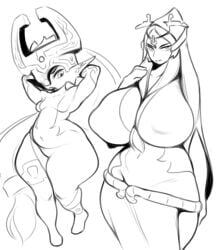 1girls big_boobs big_breasts boobs breasts clothing helmet hoodie huge_boobs huge_breasts imp midna nipple_bulge nude nude_female onaeane one_eye_covered pointed_ears pointy_ears simple_background size_difference small_breasts the_legend_of_zelda thighs tied_hair twili_midna uncolored wide_hips