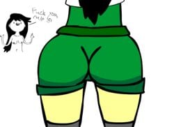 1girls ass ass_focus beth_tezuka bravest_warriors cropped_torso english_text female idhatr profanity short_shorts simple_background tagme topless_female transparent_background