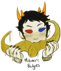 ancestor_and_descendant blowjob blush blush_lines blushing dancestor gummypron homestuck male male/male male_only mituna_captor sollux_captor