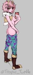 covered_nipples hero_outfit_(mha) mina_ashido mirror_selfie my_hero_academia pants_down selfie shirt_lift showing_ass showing_breasts tropic_turtle
