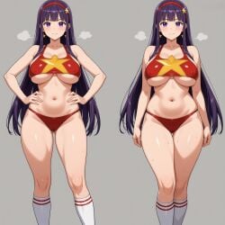 1girls ai_generated athena_asamiya big_tits hairband king_of_fighters light-skinned_female light_skin long_hair pale-skinned_female pale_skin star steaming thick white_skin