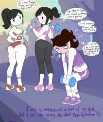 3girls armpits aunt_and_niece butt exercise exercise_clothing female female_only jaiden jaiden_animations jaidens_aunt jaidens_mom mother_and_daughter outdoors shadman sweat