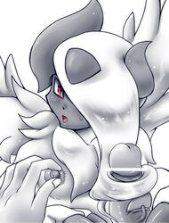 absol blush female hairjob human krona male mega_absol mega_evolution monochrome nintendo nipples pokemon pokemon_(species) pokemon_xy pokephilia video_games