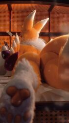 2025 3d_(artwork) 4_toes 4k 9:16 absurd_res anthro armwear bandai_namco bed bridal_gauntlets butt canid canine cellphone clothing dialogue digimon digimon_(species) digimorph digital_media_(artwork) electronics english_text feet female foot_focus fur furniture genitals hi_res holding_cellphone holding_object holding_phone holding_smartphone inside looking_at_cellphone looking_at_object looking_at_phone lying lying_on_bed mammal mrs_dexie neck_tuft on_bed on_front particles pawpads paws phone pink_pawpads purple_armwear purple_bridal_gauntlets purple_clothing rear_view renamon renamon_(furromantic) smartphone solo tail tail_aside talking_to_viewer text thick_thighs toes tuft vulva white_body white_fur yellow_body yellow_fur yellow_text yin_yang