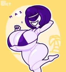 1eye 1girls animated arm_behind_head bikini bimbo bimbofication brainwashing breasts cyclops doll doll_joints dollification female_only gif hair_ornament hairband huge_breasts hypnosis knick_knack micro_bikini octette_(octotron2000) octotron2000 purple_hair self_upload smile smiling solo solo_female sunglasses sunnification sunny_miami text thick_thighs white_skin wide_hips