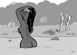 1girls ass bathing big_ass big_breasts breasts dark-skinned_female dark_skin female female_focus michonne_grimes nude solo_focus tagme_(artist) the_walking_dead