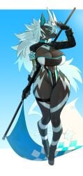 anthro big_breasts breasts female game_freak nintendo pokemon pokemon_(species) thick_thighs video_games white_hair wide_hips yuio zebstrika