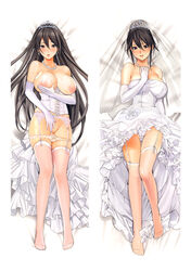 1girls bed black_hair blush breast_grab breast_hold breasts bridal_veil bride brown_eyes corset crotch crown dakimakura dress earrings elbow_gloves female garter_belt garters gloves hair_ornament highres inkey jewelry large_breasts legs long_hair lying necklace nipples on_back open_mouth original panties panty_pull pearl_necklace pointy_chin skirt smile solo sweat thighhighs tiara uncensored underwear undressing veil wedding_dress white_legwear white_panties white_thighhighs