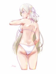 1girls ao_no_kiseki ass ass_focus big_ass big_breasts bikini breasts breasts_out eiyuu_densetsu elie_macdowell exposed_breasts female green_eyes large_breasts long_hair sideboob trails_of_(series) white_bikini white_hair