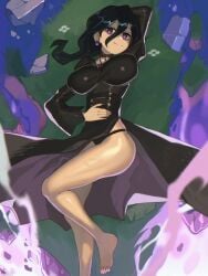 barefoot big_breasts black_hair black_panties exposed_panties goth goth_girl hex_maniac hex_maniac_(pokemon_legends:_z-a) orlek pokemon pokemon_legends:_z-a purple_eyes