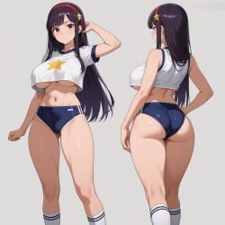 1girls ai_generated athena_asamiya big_tits hairband king_of_fighters light-skinned_female light_skin long_hair pale-skinned_female pale_skin star star_(symbol) thick white_skin