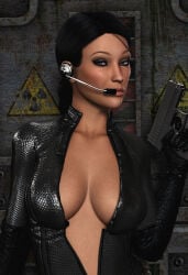 1girls 2018 3d big_breasts black_hair breasts cleavage female female_only furbs3d gun maria_hill marvel sideboob solo