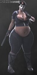 big_belly big_breasts braided_ponytail brown_eyes caveira_(rainbow_six) chubby cleavage dark_skinned_female facepaint fat polakpeasant rainbow_six rainbow_six_siege round_belly tactical_gear thick_thighs undersized_clothes