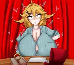 1boy 1girls ahoge blonde_hair cuckold_pov curtains dokibird engagement_ring female indie_virtual_youtuber large_breasts looking_at_viewer male ntr proposal short_hair xt_ecchi