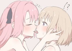 blush grey_hair kiss naked pink_hair purple_eyes tagme