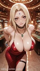 ai_generated big_breasts casino dress looking_at_viewer naruto_(series) sexy tsunade waifu waifu_diffusion