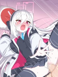 1boy black_shirt black_skirt blue_archive blush censored clothing_aside commentary_request halo highres kei_(blue_archive) kei_(student)_(blue_archive) mosaic_censoring open_mouth panties panties_aside penis pleated_skirt purple_eyes school_uniform sensei_(blue_archive) sex shirt skirt spread_legs textless_version underwear vaginal watarui white_panties white_shirt