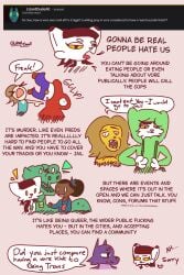 absurd_res ambiguous_gender anthro canid canine canis clothing colored convention dialogue dragon embarrassed english_text felid feline female gd_(globaldonut34) globaldonut34 group hi_res hoodie human lion lore mammal mythological_creature mythological_scalie mythology oral_vore pantherine permanent profanity question scalie sequence speech_bubble sue_(globaldonut34) text topwear trans_(lore) trans_woman_(lore) vore vore_con willing_prey wolf