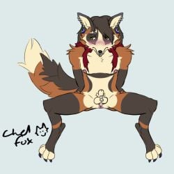 1:1 animal_genitalia anthro anus balls blush butt calico_fox canid canine chelfox chelfoxart claws cross_fox ear_piercing ear_ring facial_piercing flaccid fox fully_sheathed genital_piercing genitals guiche_piercing labret_piercing lip_piercing lip_ring male mammal nipple_piercing nipples nonbinary_(lore) nose_piercing nose_ring paws penis piercing presenting red_fox ring_piercing scrotum_piercing sheath shy signature solo true_fox