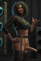 1futa 1futanari 3d 3d_model 3d_render 3dcg belt black_hair black_nails bra brown_eyes call_me_gesture cock_ring curly_hair dark-skinned_futa dark_skin feet fluffy_hair full_body futa_only futanari gesture half-erect laura_(skykliker) leather_bra legs looking_at_viewer nail_polish naked original_character penis semi-erect skykliker solo solo_focus solo_futa stockings testicles topwear veiny_penis