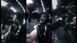 animated animated_gif bestiality black_hair breasts imminent_bestiality large_breasts latex monkey nipples non-web_source oral short_hair srvnmachinima testicle_sucking zoophilia