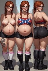 ai_generated boots chubby chubby_female confederate_flag female gabi_kittle nipple_piercing red_hair tattoo