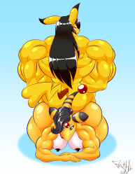 2girls ampharos female jack_hoo_(artist) pikachu pokemon tail