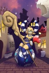 2:3 absurd_res anthro areola ballisticmelissa big_areola blinx_the_time_sweeper breasts clock crystal_heart detailed_background dust_herder female genitals grinding_on_weapon hi_res horn humanoid medium_breasts microsoft nipples pinup pocketwatch pose solo sphere thick_thighs time_monster vulva watch wide_hips xbox_game_studios