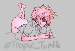 1boy 1girls bottomless fellatio mina_ashido my_hero_academia prone shirt_only sketch tropic_turtle