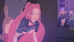 1boy 1boy1girl 1girls animated dark-skinned_male koikatsu kpop_demon_hunters light-skinned_female mira_(kpop_demon_hunters) pink_hair public_sex sneaky_sex stage_sex tagme video