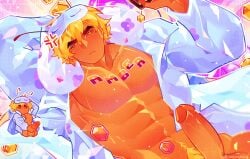 1boy bloodiemir cookie_run_kingdom digital_drawing_(artwork) digital_media_(artwork) interrupted_masturbation male male_focus male_only masturbating masturbation muscles muscular muscular_male original_character partially_clothed solo solo_focus solo_male