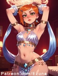 ai_generated arabian_clothes ben_10 big_ass big_butt big_thighs blush ezuna female female_only green_eyes gwen_tennyson huge_ass huge_butt huge_thighs medium_breasts orange_hair small_breasts wanuze wide_hips