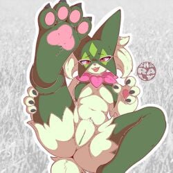 cat feline fetish meowscarada nintendo nude offering offering_to_viewer paws pokemon pokemon_(species) pokephilia presenting presenting_feet presenting_pussy pussy sharalythesheep