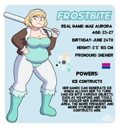 1girls 2025 2d 5_fingers bbw big_ass big_breasts bisexual bisexual_female bisexual_pride_colors blonde_female blonde_hair boots breasts clothed cryokinesis female frostbite_(gp_spices) hero ice jacket original original_art original_artwork original_character reference_sheet solo tagme