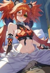 1boy 1girls 2026 ai_generated bed bedroom belly_button ben_bigger big_thighs blushing exposed_midriff exposed_shoulders female female_focus hard_cock hoyoverse koleda_belobog laying_on_bed long_hair looking_at_partner lunealter male male/female midriff mihoyo nsfw_version_available on_bed pale-skinned_female pale_skin patreon red_eyes red_hair sfw shirtless shy small_breasts smaller_female thick_hips thick_legs topwear white_pants zenless_zone_zero