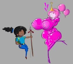 cosplay dark-skinned_male huge_breasts looking_at_viewer looking_back_at_viewer princess_bubblegum surprised surprised_expression tagme